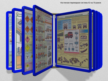 Настенная перекидная система а3 на 10 рамок (синяя) - Перекидные системы для плакатов, карманы и рамки - Настенные перекидные системы - магазин "Охрана труда и Техника безопасности"
